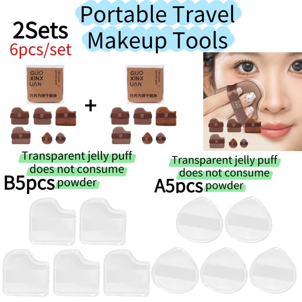 Set di 5/6 Mini Spugnette per Trucco a Forma di Cioccolatino - Spugnette Carine a Misura di Dito per Correttore e Blush, Strumenti Portatili da Viaggio