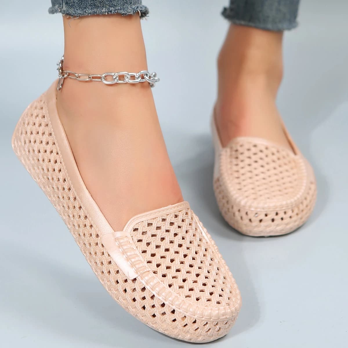Mocassini Estivi da Donna Traforati Intrecciati Traspiranti Slip-on Casual per Ufficio e Passeggio