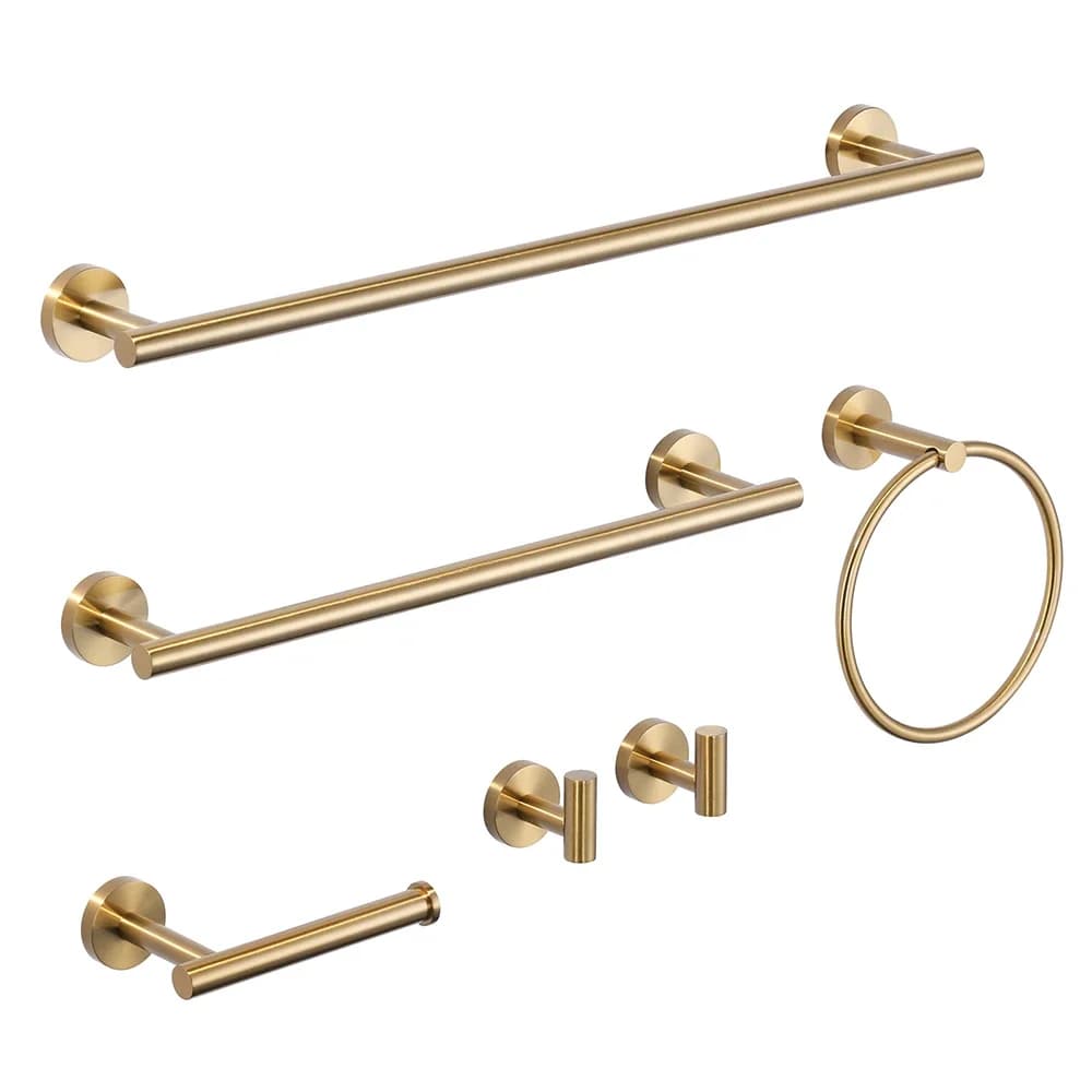Set di Accessori Bagno Elegante con Design a Leva: Portasciugamani Singolo e Ganci per Accappatoi in Acciaio Inox 304 Dorato