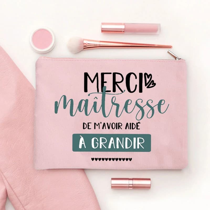 Borsa per cosmetici stampata con scritta in francese 'Thank You Teacher', custodia multiuso per articoli di cancelleria, borsa da viaggio, ideale come regalo per insegnanti