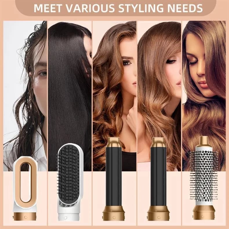 Nuovo set 5 in 1 con spazzola asciugacapelli e pettine riscaldato, ferro arricciacapelli professionale e piastra per capelli, strumento di styling per asciugacapelli professionale