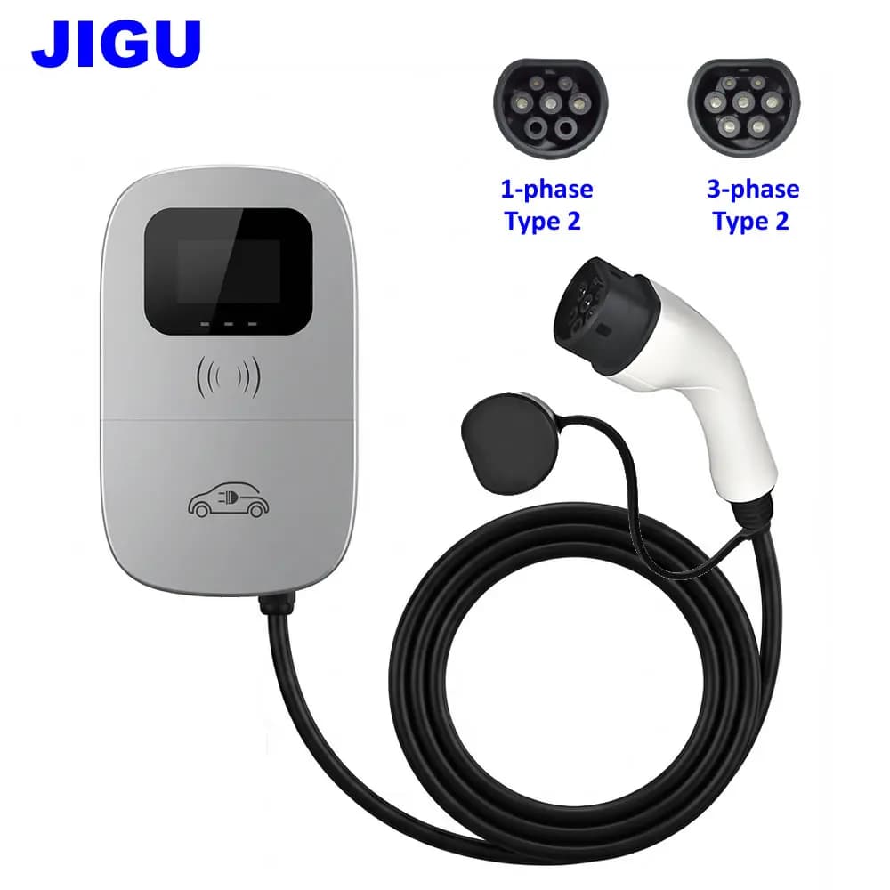 Electric Vehicle Charging Station JIGU Monophase 7KW, Charger Type 2 for Electric Cars, Triphase 11KW 22KW Wallbox EV