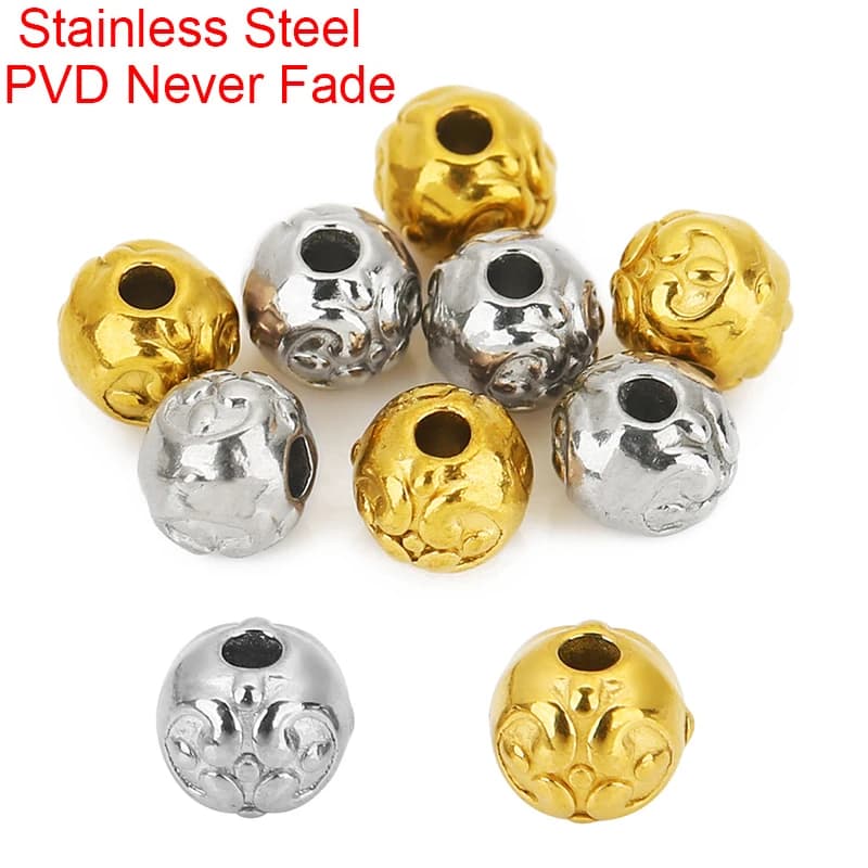 10pcs 6mm Stainless Steel Spacer Beads For Bracelet Necklace PVD Never Fade Big Large Hole Beads Diy Findings Jewelry Making
