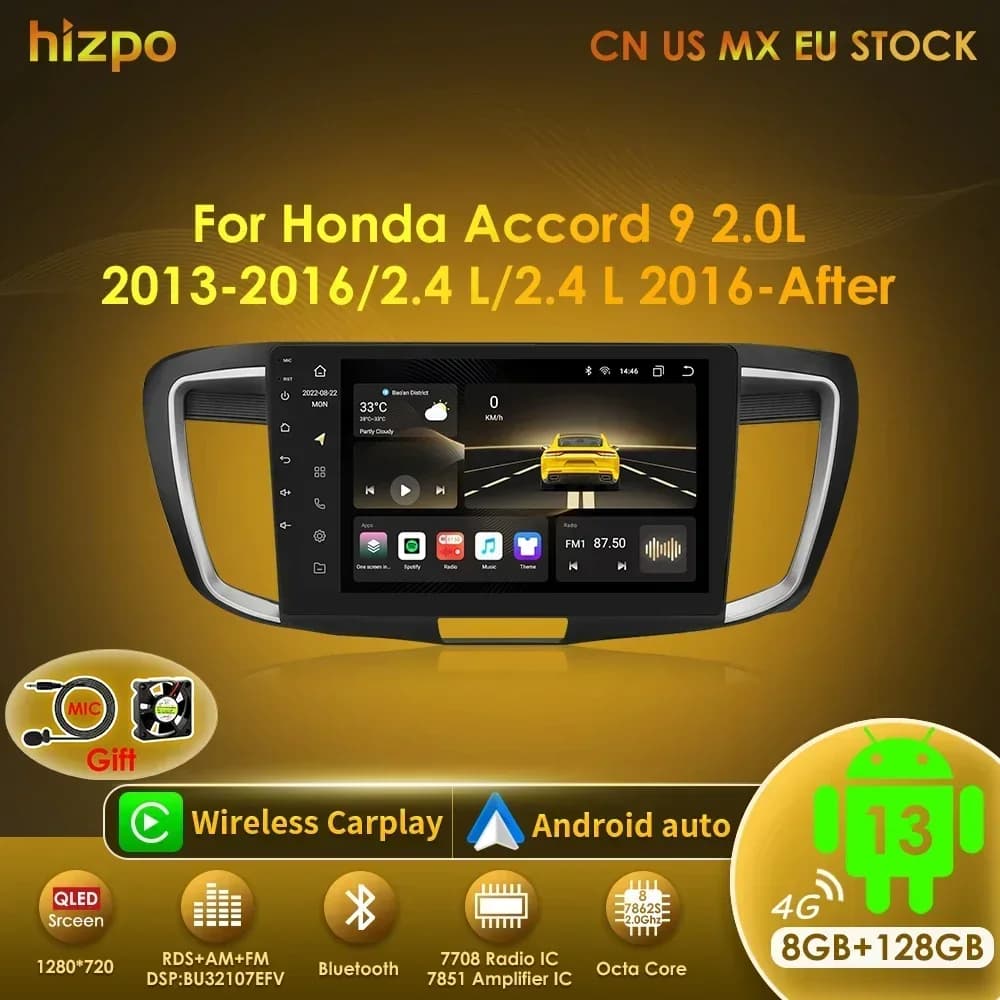 Hizpo Android 13 Lettore Multimediale Per Honda ACCORD 9 2.0L 2.4L 2012-2018 WiFi Autoradio Touch Screen Navigazione GPS Carplay DSP