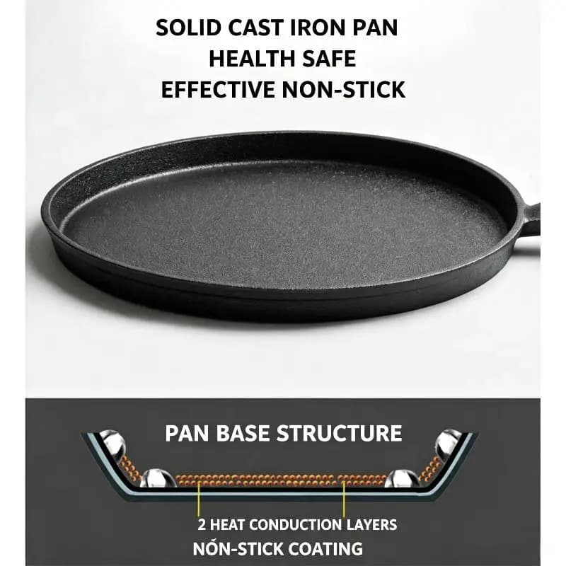20/23/26cm Non-Stick Cast Iron Pan For Making Vietnamese Frying Pancakes And Eggs Safe Heat-Insulated Wooden Handle