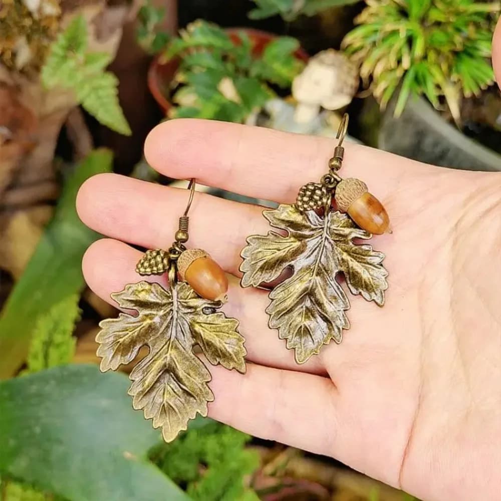 Orecchini Vintage a Forma di Foglie, Stile Foresta Creativo, Orecchini Naturali Retrò con Ghiande Essiccate, Accessori Gioielli Statement all'Ingrosso