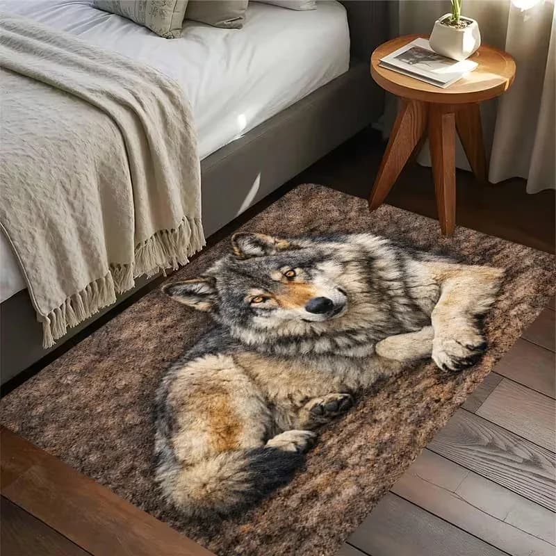 2D Flat Printing, Sleeping Wolf Pattern Door Mat, Entrance Hall Mat, Non-Slip Carpet, Suitable for Home and Outdoor Decor Rug