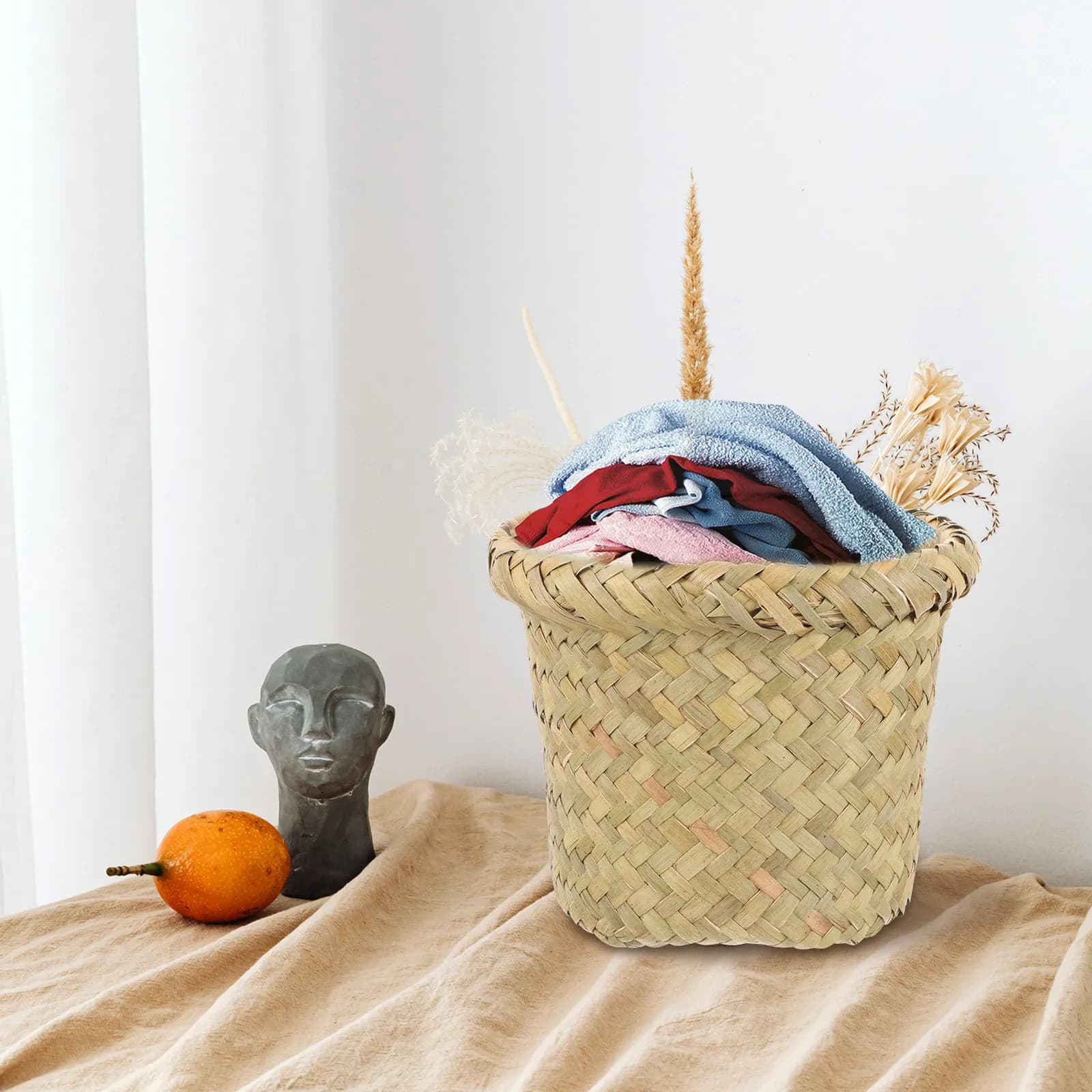 Cestino per Rifiuti in Fibra Naturale Intrecciata a Mano, Ecologico, per Casa, Ufficio, Cucina, Bagno, Camera da Letto
