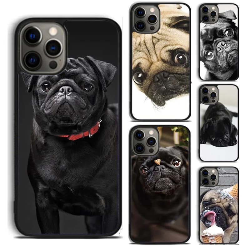 Custodia per telefono con carlino nero animale per iPhone 17 Air 15 16 14 Plus Apple 11 12 13 Pro Max coque