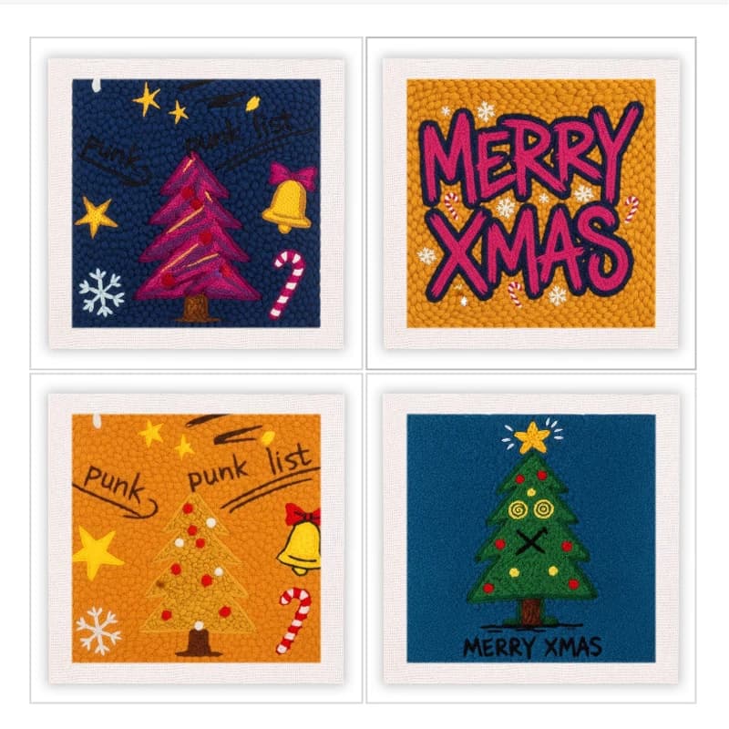Christmas Tree Punch Needle Kit Graffiti Candy Christmas Punk Pattern DIY Poke Embroidery Craft Kit For Beginners Xmas Home Deco