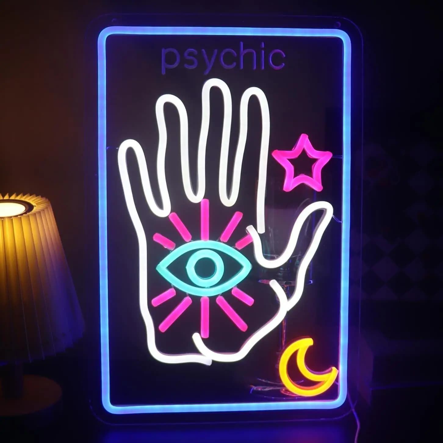 Insegna al Neon Tarocchi Psichici Luna Stella, Luci al Neon a LED Dimmerabili Alimentate tramite USB per Decorazione Camera da Letto e Sala Ricreativa, Luce da Parete
