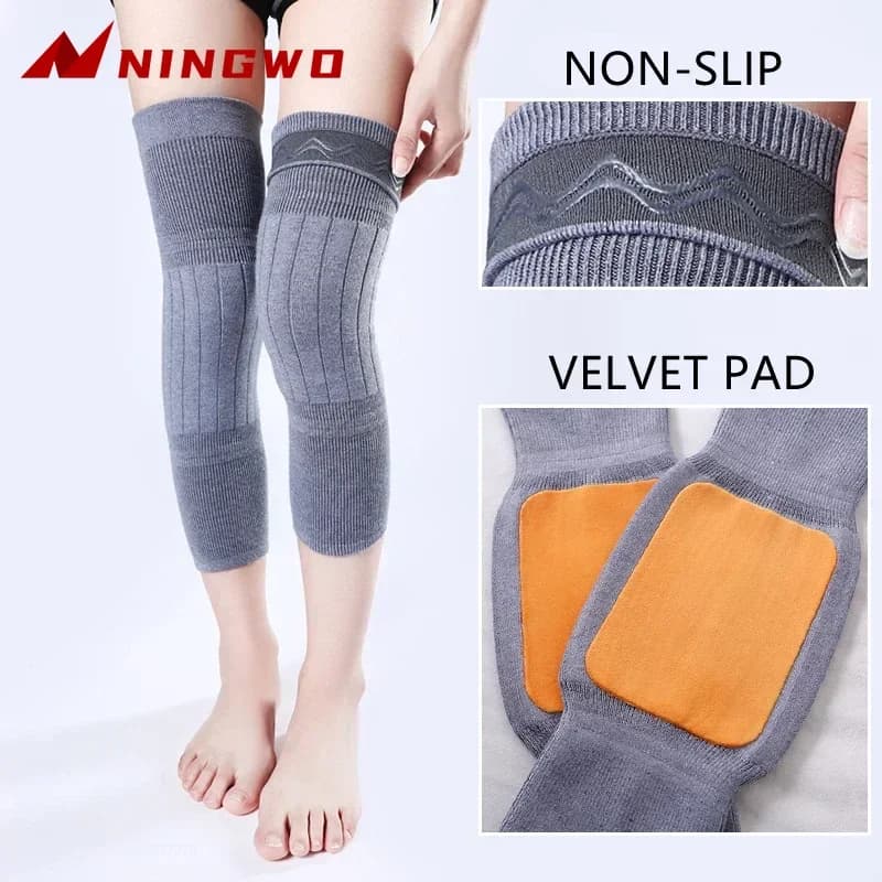 2 pezzi inverno caldo lana cashmere scaldamuscoli maniche foderate in pile spesso ginocchiere supporto tutore protezione protezione involucri termici lunghi