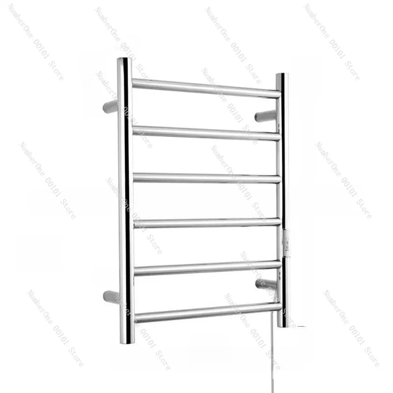 Scaldasalviette Elettrico in Acciaio Inossidabile a 6 Barre, Scaldasalviette da Bagno con Specchio e Funzione Timer, Stendino Asciugante