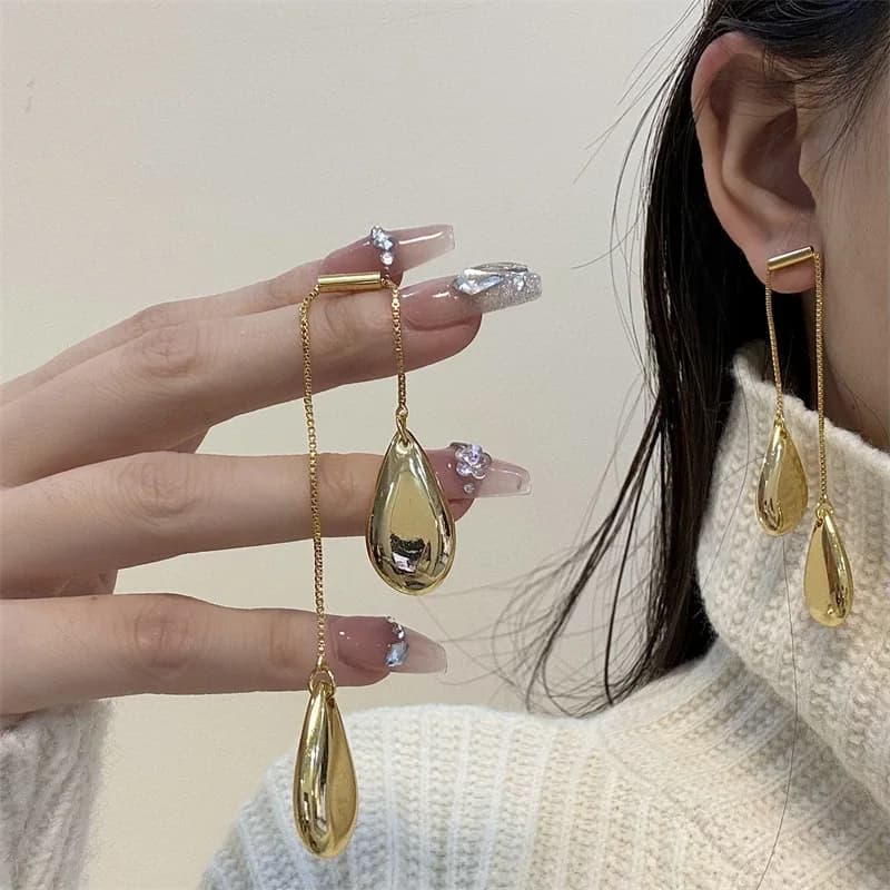 Korean Metal Drop Earrings Fashion Long Tassel Women's Stud Earrings Holiday Party Girls Jewelry Gift Clothing Accessories