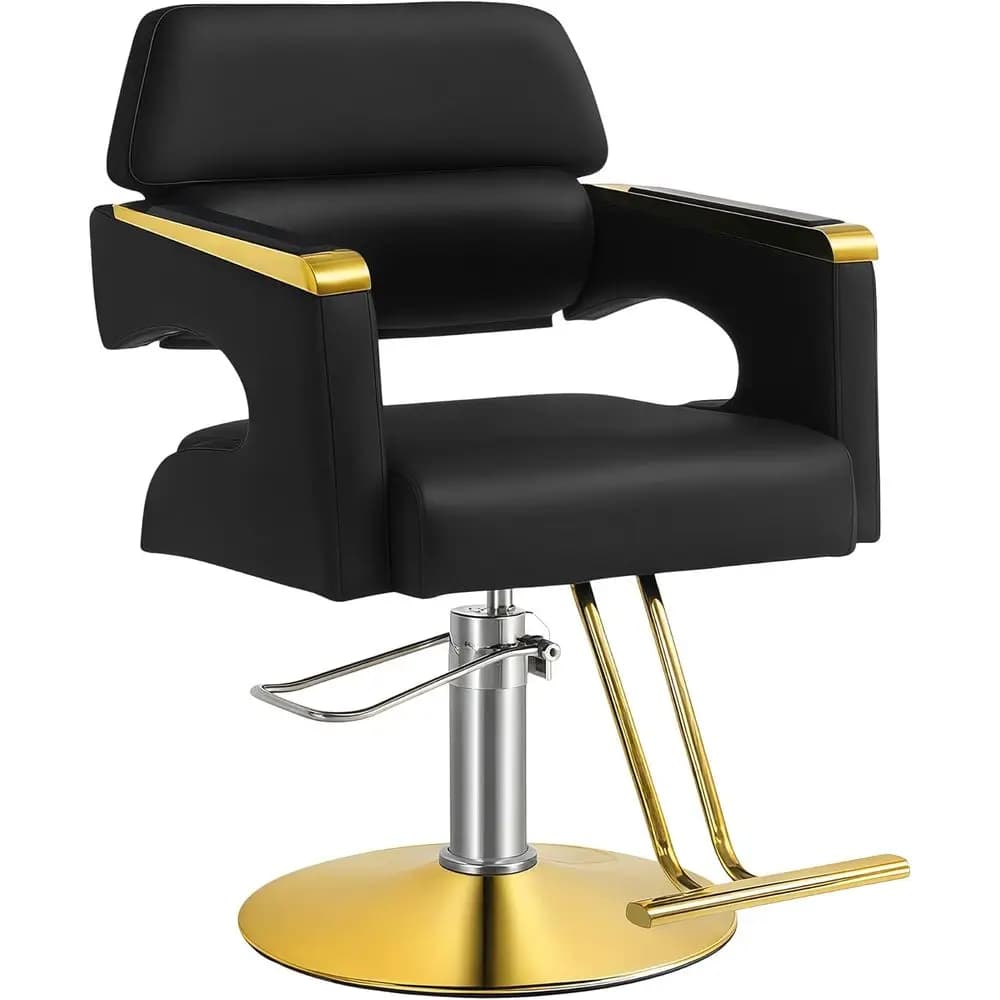 Poltrona Professionale da Barbiere con Pompa Idraulica, Altezza Regolabile, Ideale per Saloni e Barbieri, Asciugacapelli (Nero Oro)