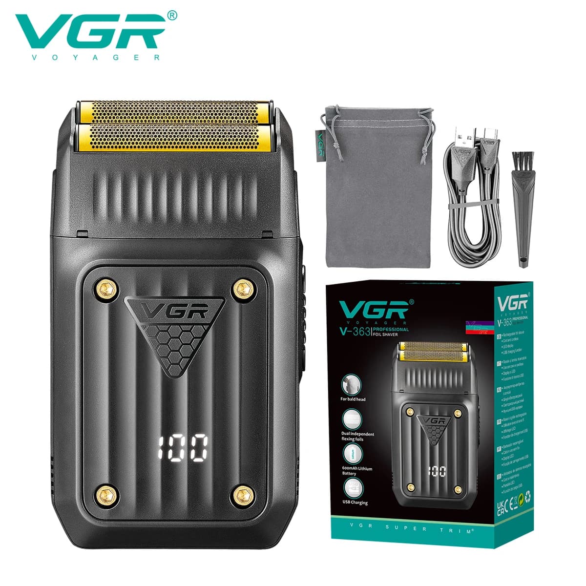 VGR Rasoio Professionale Rasoio Elettrico Regolabarba LED Ricaricabile Regolabarba Ricaricabile Rasoio per uomo V-363
