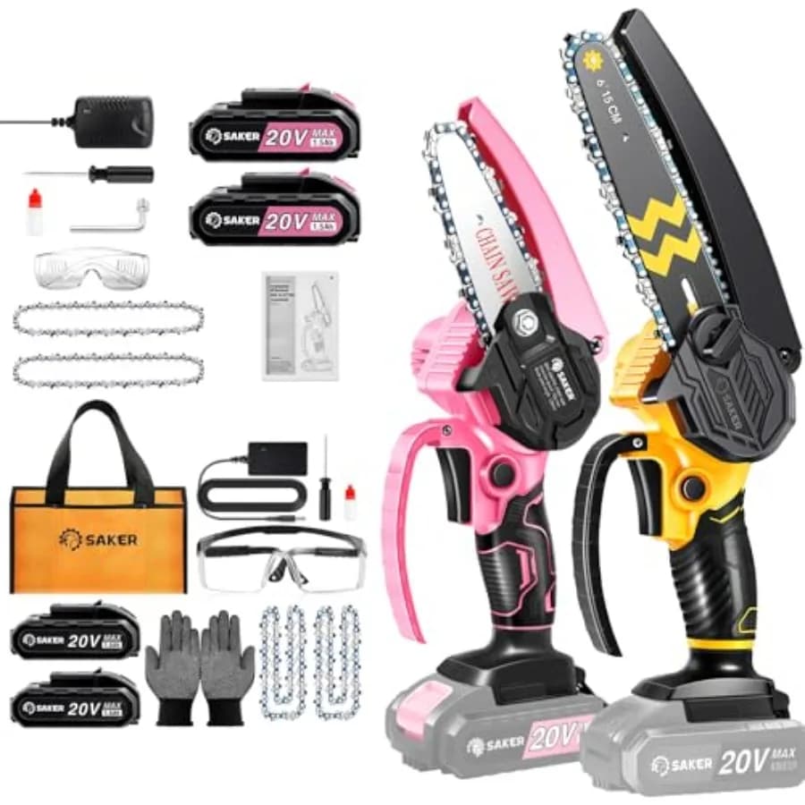 Mini motosega a batteria da 6 pollici 2023 Interruttore di aggiornamento Blocco di sicurezza e mini motosega Saker Mini catena elettrica portatile rosa