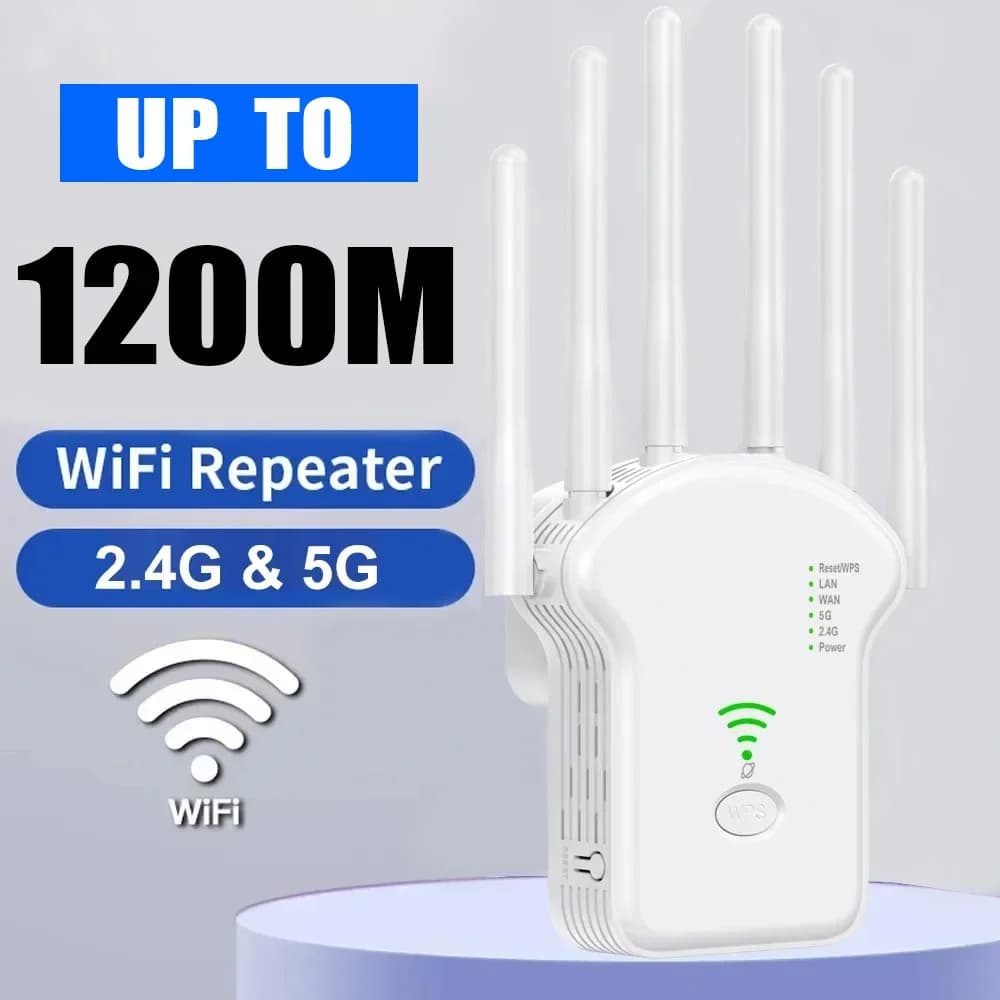 NUOVO Ripetitore WiFi 1200Mbps Dual Band, Amplificatore Wireless 2.4G 5GHz, Estensore di Segnale a Lungo Raggio per Router Casa e Ufficio