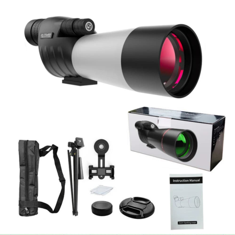 Cannocchiale SUNCORE 25-75X60 con Treppiede, Borsa per il Trasporto, Supporto Rapido per Telefono, BAK4 HD Alta Definizione
