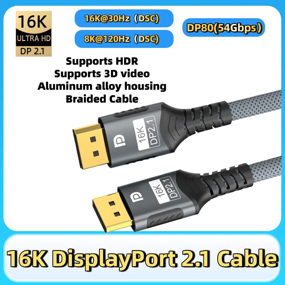 Cavo Displayport 2.1 16K DP 8K@120Hz/60Hz 4K@240Hz 80Gbps Cavo audio video HDR per laptop Xbox Proiettore Monitor da gioco Xbox
