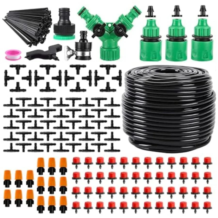 Sistema di Irrigazione a Goccia per Giardino, Kit di Irrigazione a Goccia con Tubo da 165FT/50M, Sistema di Irrigazione Fai-da-Te per Risparmio Idrico
