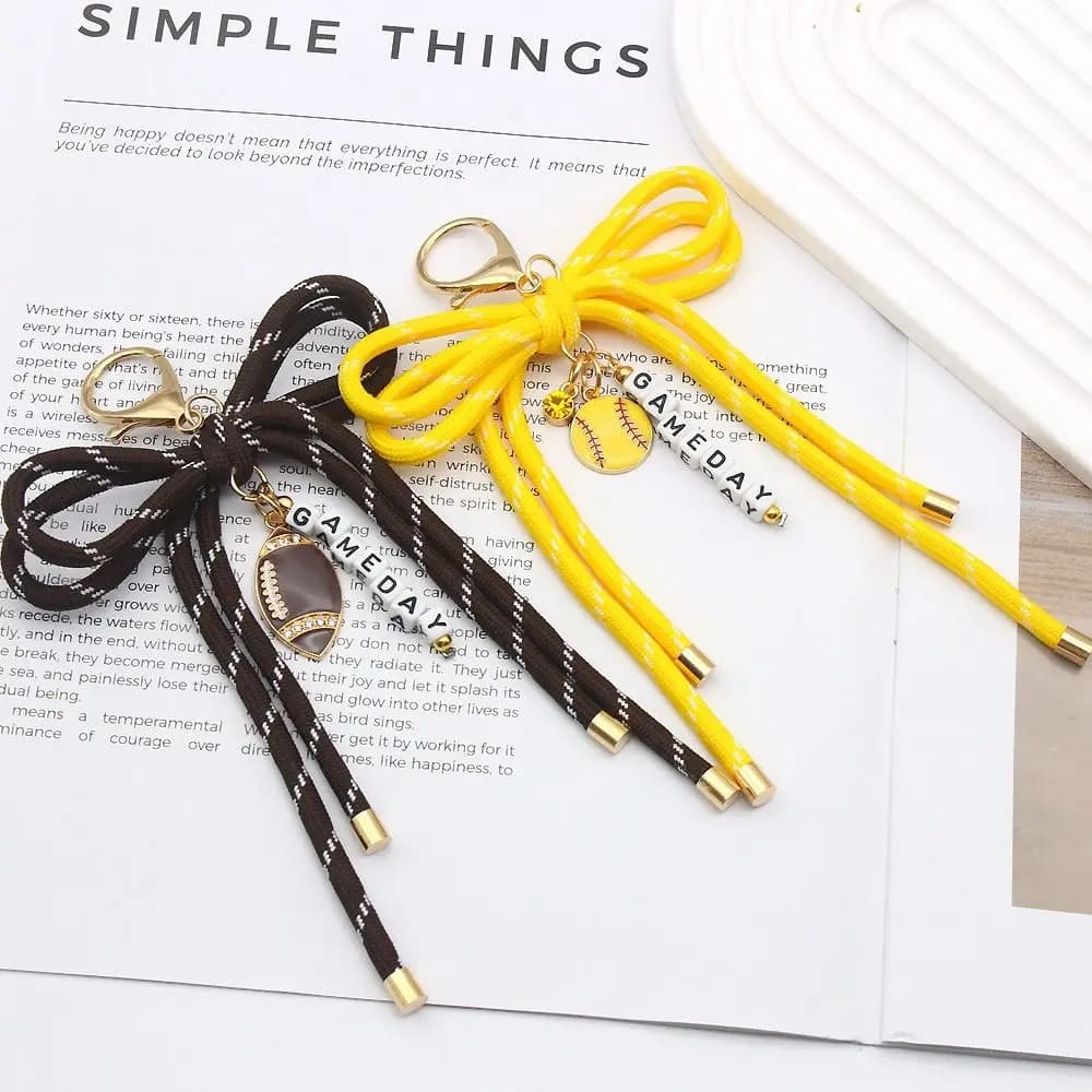 Stylish Baseball Rugby Soccer Bag Charm Volleyball Nylon Rope Handbag Charm Layered Chain Gold-Tone Clasp Purse Charm Sports Fan