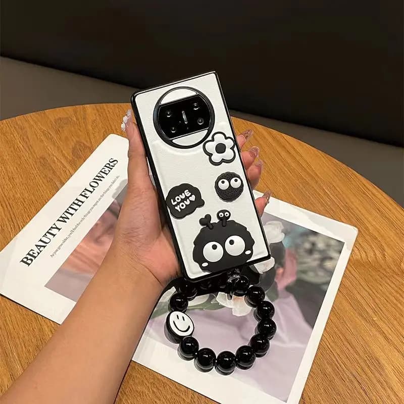 Coreano Kawaii fiore palla di carbone perline braccialetto catena cassa del telefono per Huawei Mate X5 Mate X3 Mate X2 copertura in pelle Funda