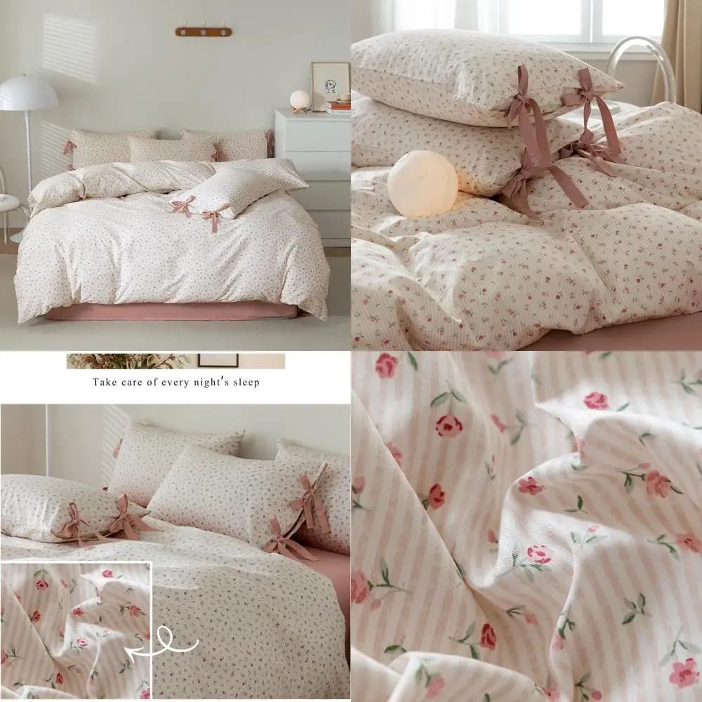 Elegante Set Copripiumino con Stampa Floreale per Bambini e Adulti, Set 3 Pezzi in Cotone con Chiusura a Cerniera Misura Queen e 2 Federe