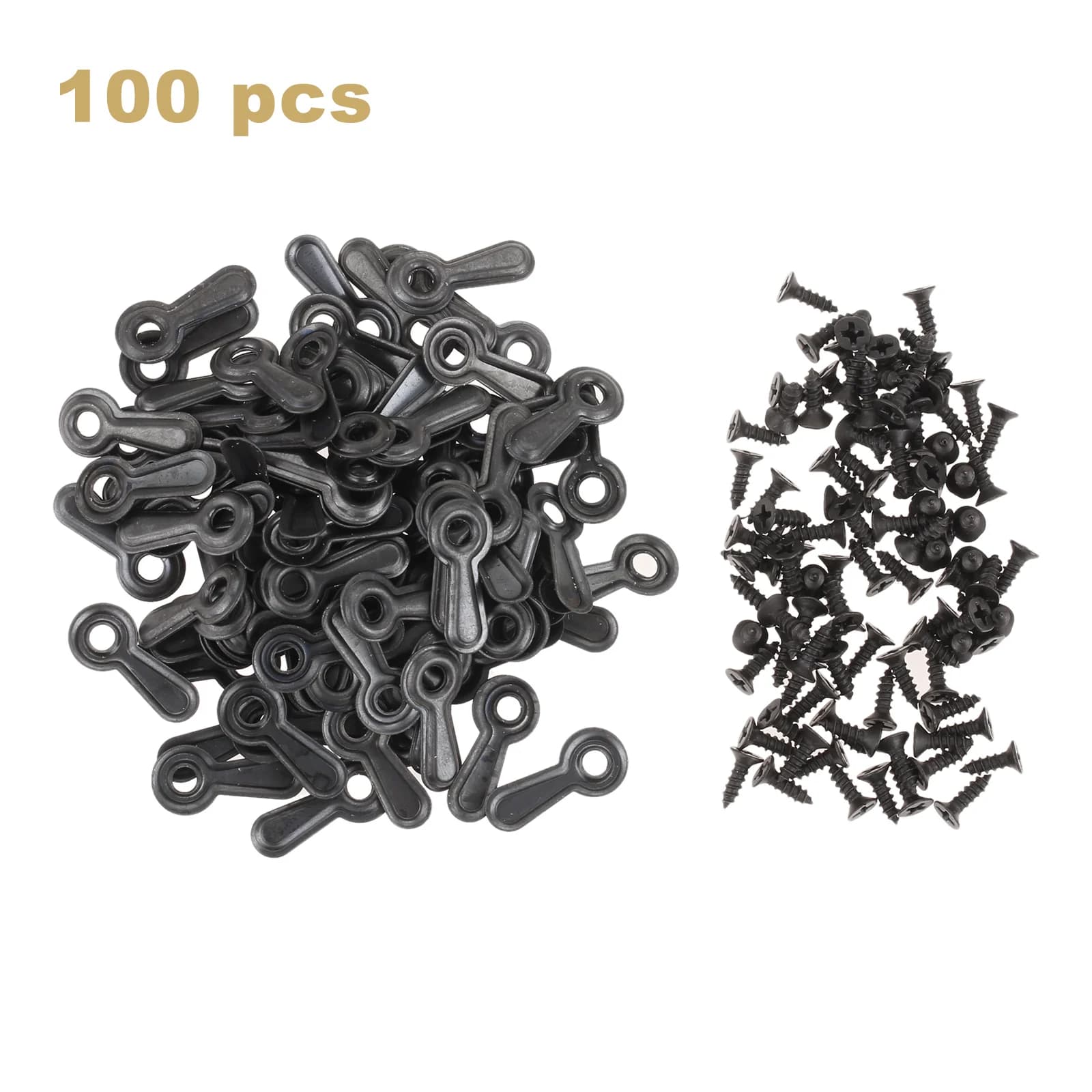100pcs/set Picture Hangers w/screw Metal Photo Frame Pressed Hook Painting Pump Nails Turn Button Back Plate Black 20*9mm/0.79in