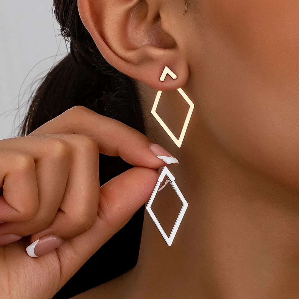 LATS Minimalist Geometric Square Detachable Triangles Stud Earrings for Women Fashion Jewelry Accessories Party Gifts