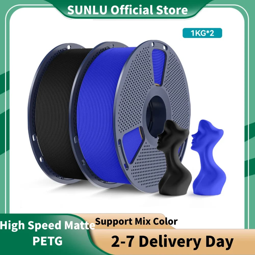 Filamento PETG Opaco ad Alta Velocità SUNLU 2KG 1.75mm Bobina da 1kg per Stampanti FDM Asciugatura Rapida Versatile Strato da 75 Micron Alta Qualità