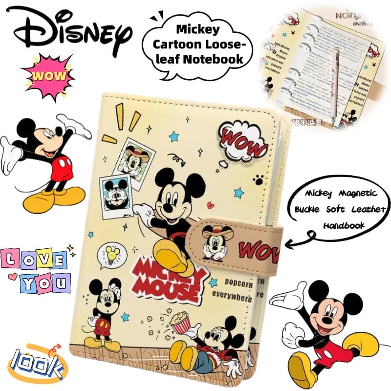 New Disney Mickey Creative Cartoon Loose-leaf Notebook Personalized Animation Peripheral Students Soft Leather Hand Account Book