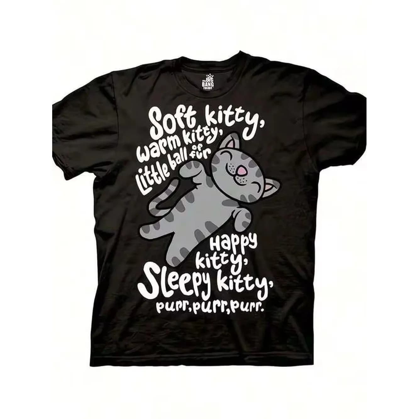 [Big Bang Theory Soft Kitty] Soft Kitty Warm Kitty BLACK Mens T-Shirt - 220g Pure Cotton Heat Transfer Printed