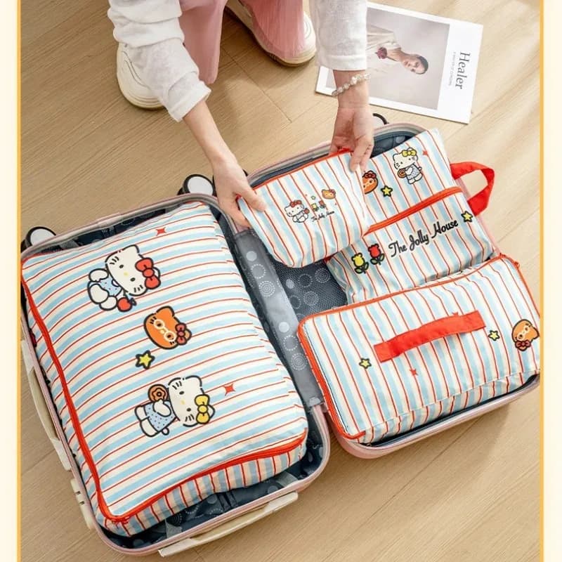 Hello Kitty Striped Travel Storage Bag Waterproof Suitcase Packing Bag Clothes Underwear Shoes Gift Organization.