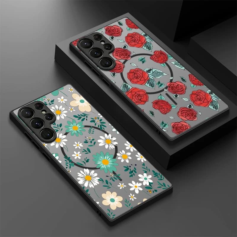 Custodia Magnetica con Motivo Floreale per Samsung Galaxy S26 S23 S24 Ultra S25 FE S22 Plus S25 Edge, Cover Opaca Compatibile con MagSafe