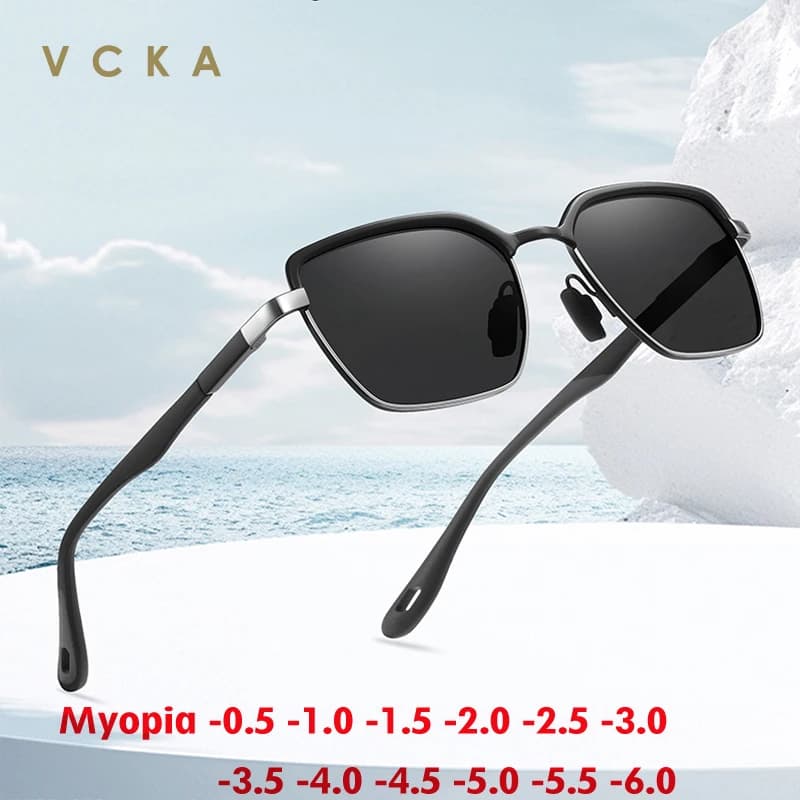 VCKA Square Business Myopia Sunglasses Men Polarized Photochromic Driving Eyewear Optics Prescription Glasses -0.50 to -6.0