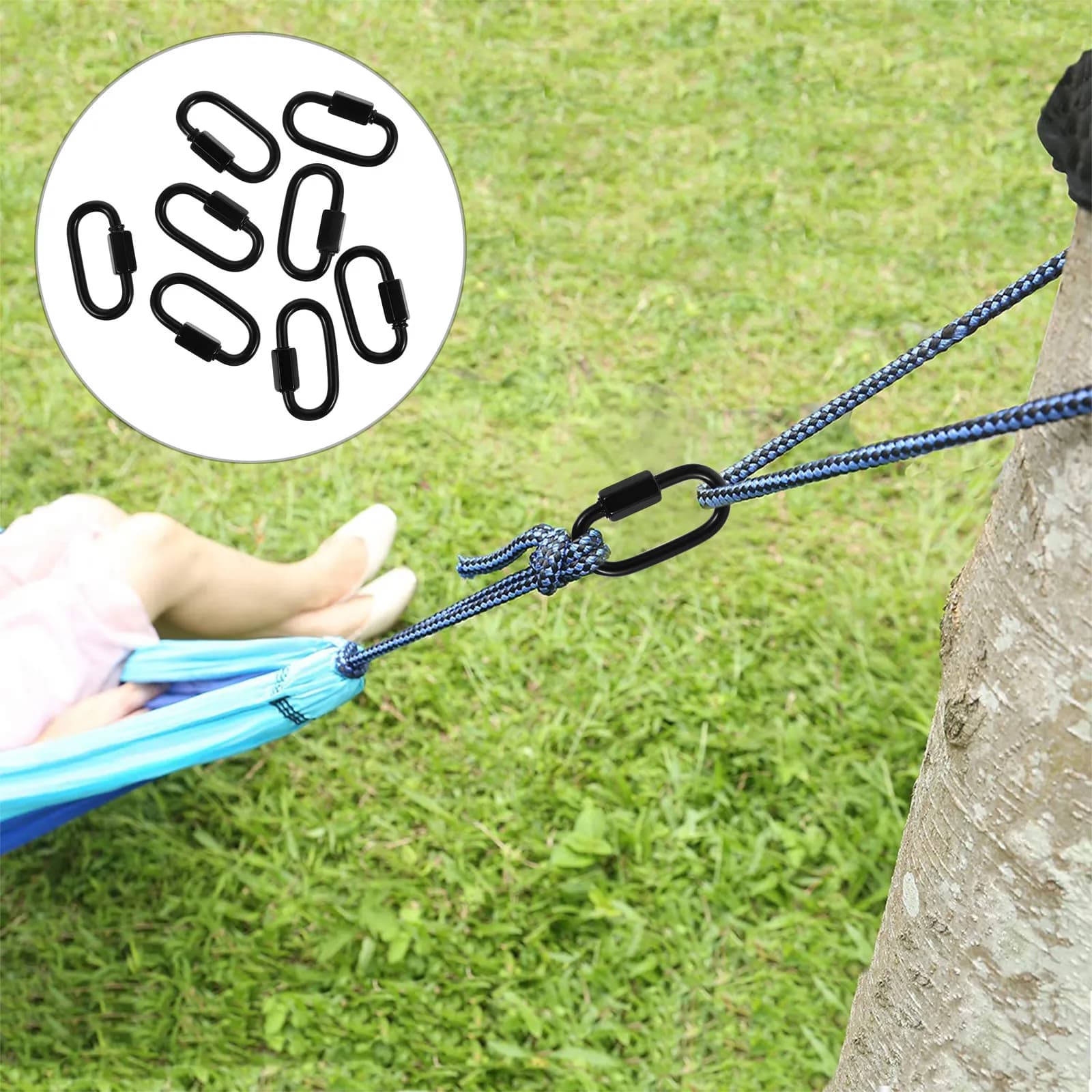 8Pcs Quick Links Black Stainless Steel Rope Connectors Heavy Duty Marine Grade Safety Locking Chain Link Trailer Connector