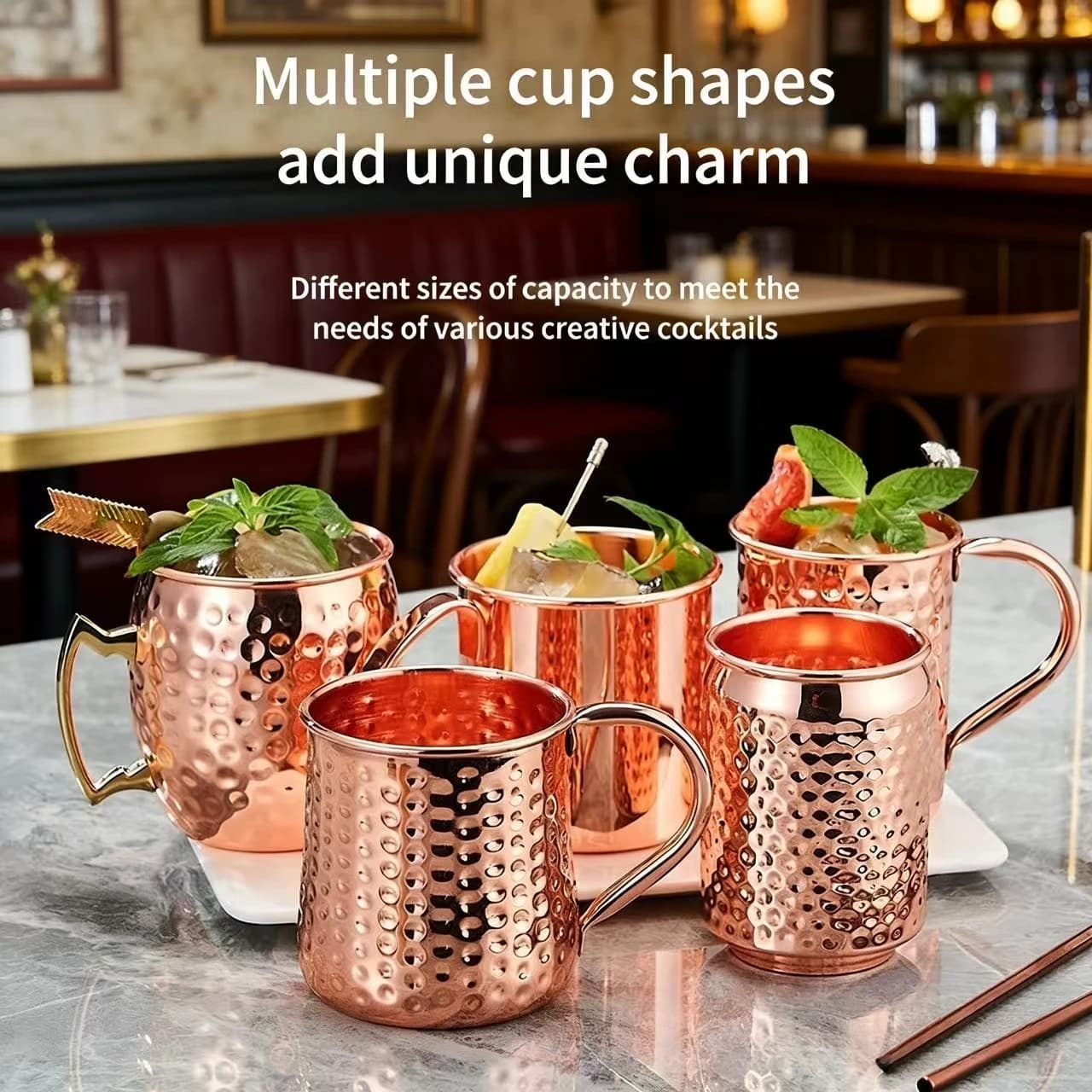 JUSTINLAU Tazze Moscow Mule in Acciaio Inossidabile, Placcate in Rame, Martellate, con Manico, 350-500ml, per Bar, Casa, Feste