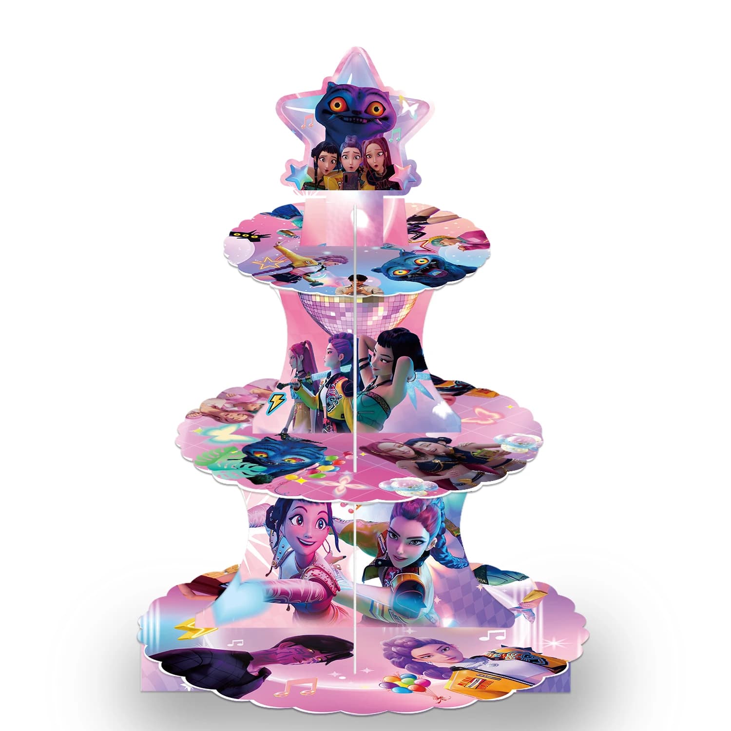 2026 New Kawaii Party Decoration KPOP Demon Hunters Cake Rack Three Layer Cake Stand Cartoon Halloween Birthday Decorations