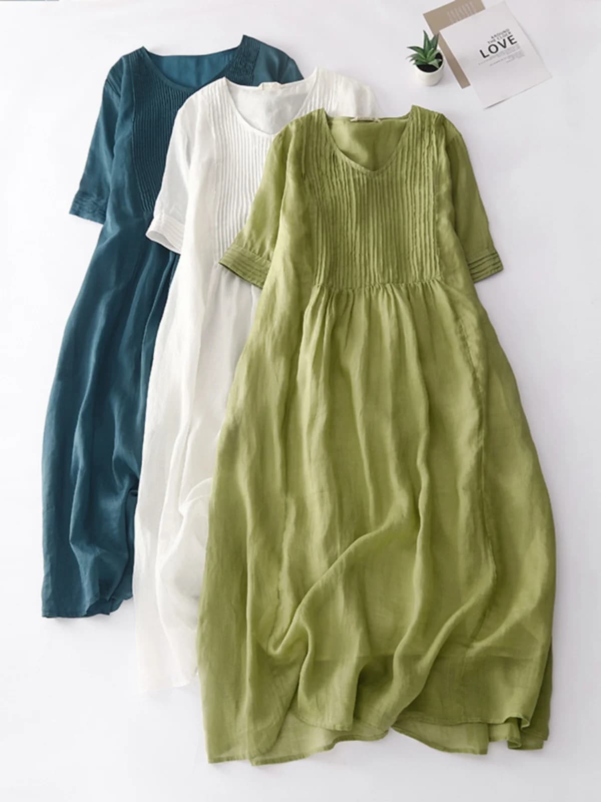 Loose Cotton Linen Dr Japanese Sle Artistic Gauzy Drapy Midi Svel Long Skirt Vintage V-ne A-line Summer Dr