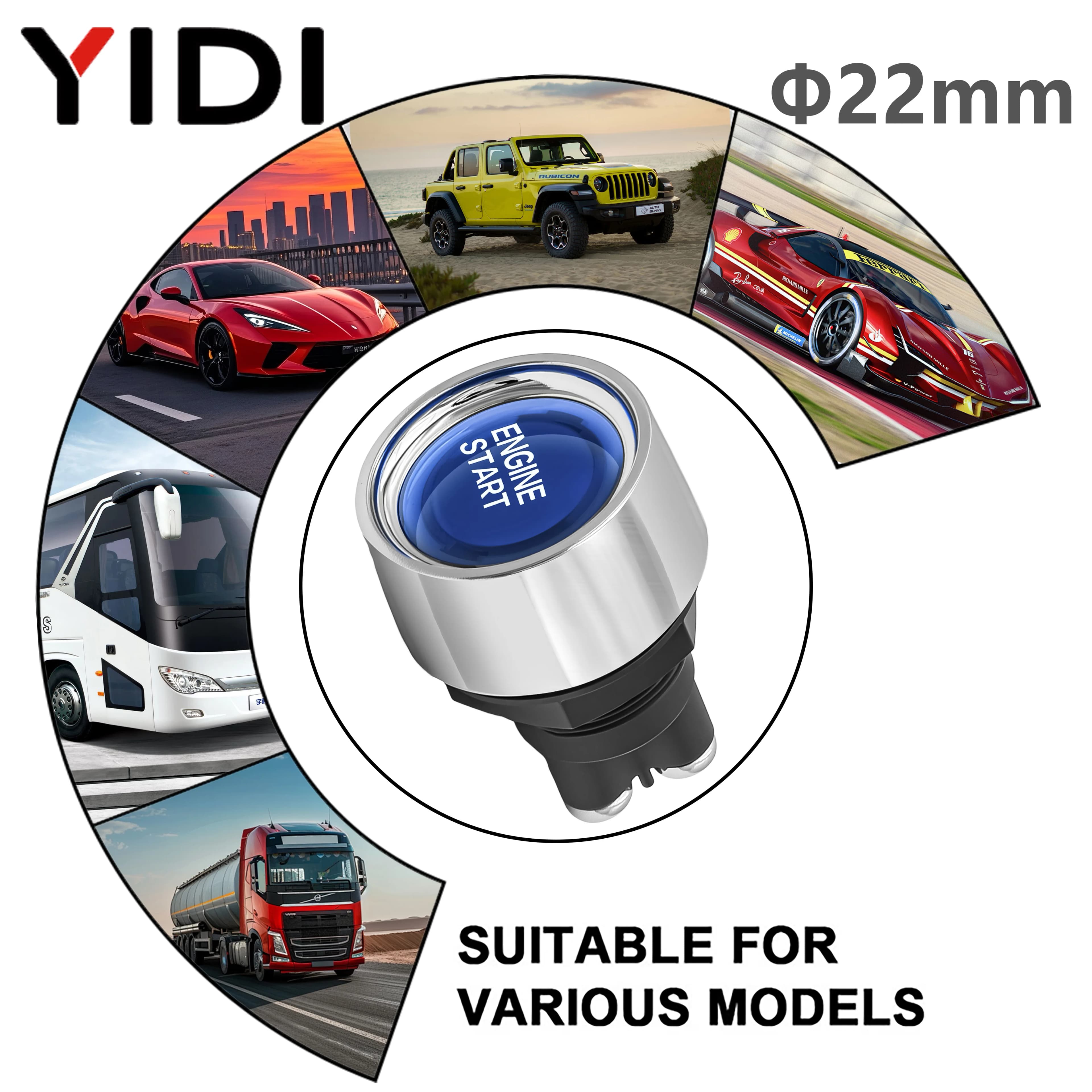 22mm 12V 50A Auto Car Truck Engine Keyless Start Switch Security Electric Momentary Push Button On Off Ignition Starter Switch