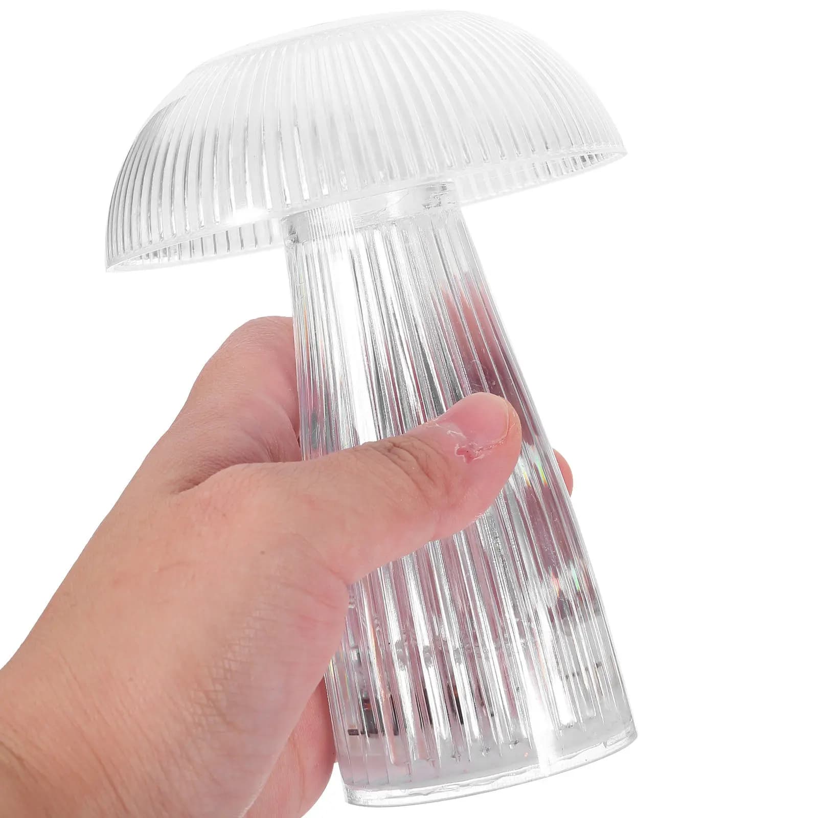 Piccola Lampada da Notte, Luce da Comodino in Vetro Cristallo Trasparente a Forma di Fungo o Medusa, Lampada Decorativa da Scrivania per Camera da Letto e Soggiorno