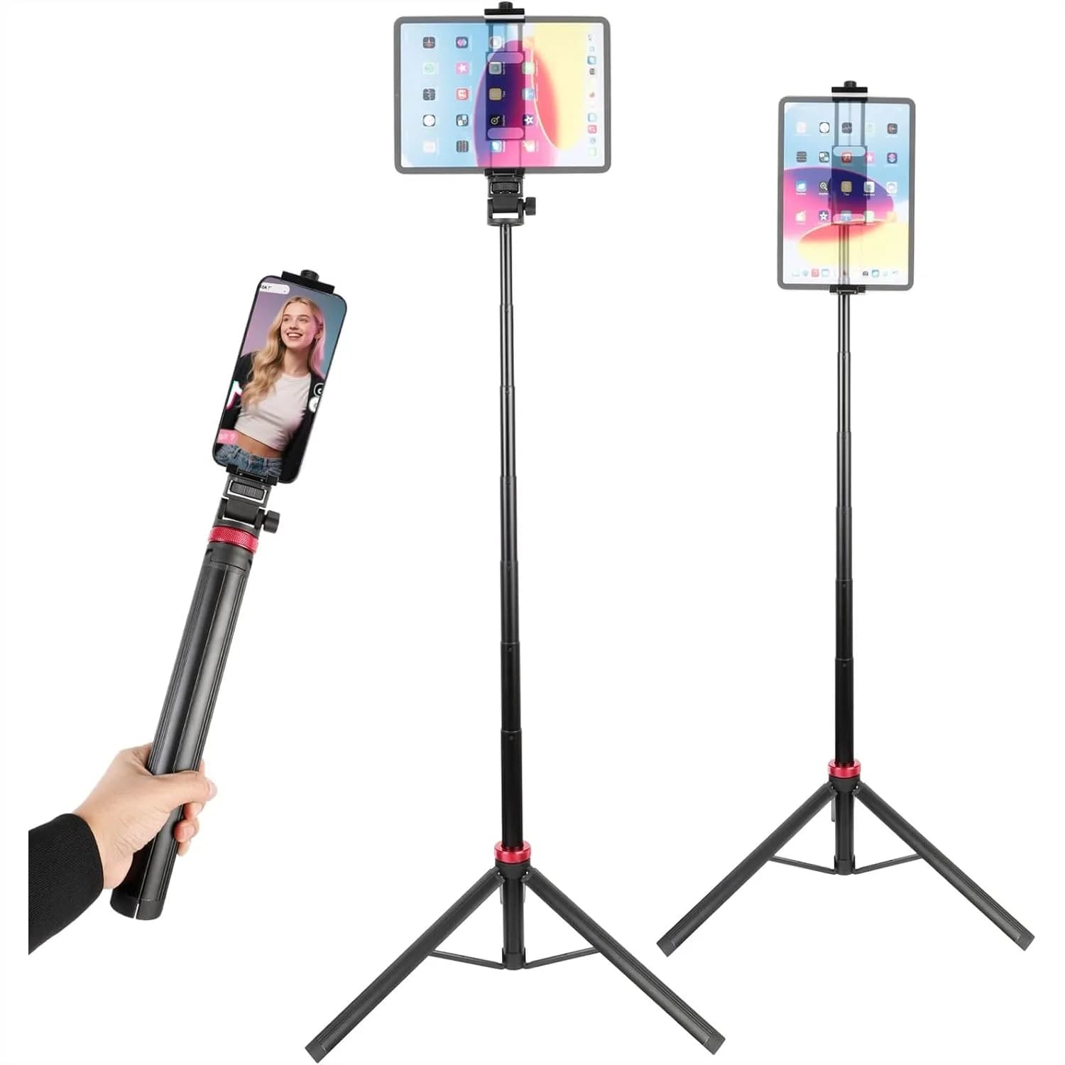 Supporto Treppiede Estensibile per Tablet 81 Pollici, Supporto da Viaggio in Lega di Alluminio per iPad iPhone Kindle 4.7-12.9 Pollici