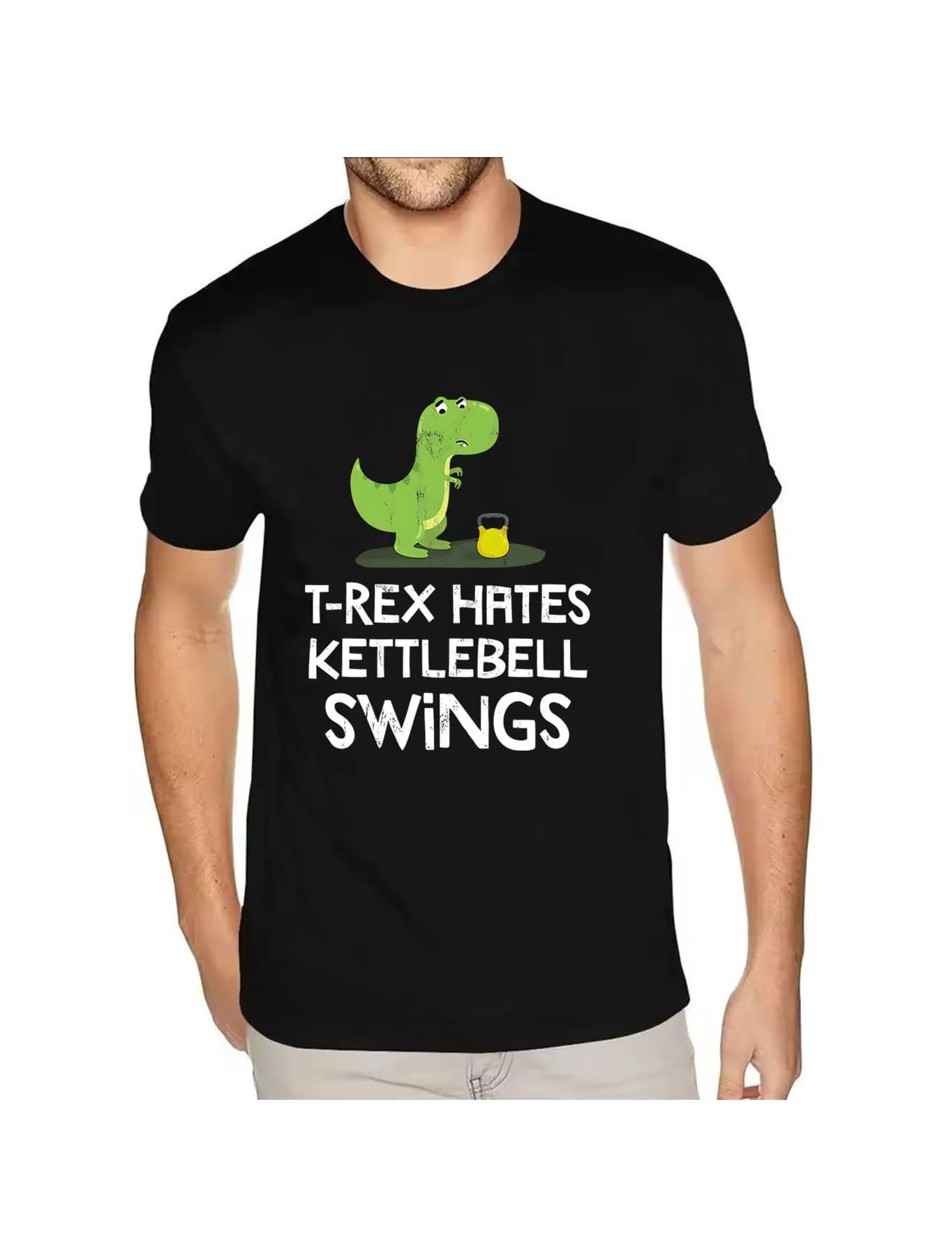Pack Swings for Man Dinosaur Funny Kettlebell Rex T Design Hates Cotton Gym Graphic Shirt T-Shirt Shirts