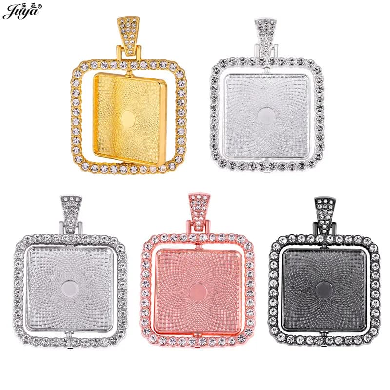 3 Pezzi Base per Ciondolo Bifacciale 25mm, Cornici Vuote Quadrate Girevoli per Cabochon, Charm per Creazione Gioielli Fai da Te, Accessori per Collane Pop