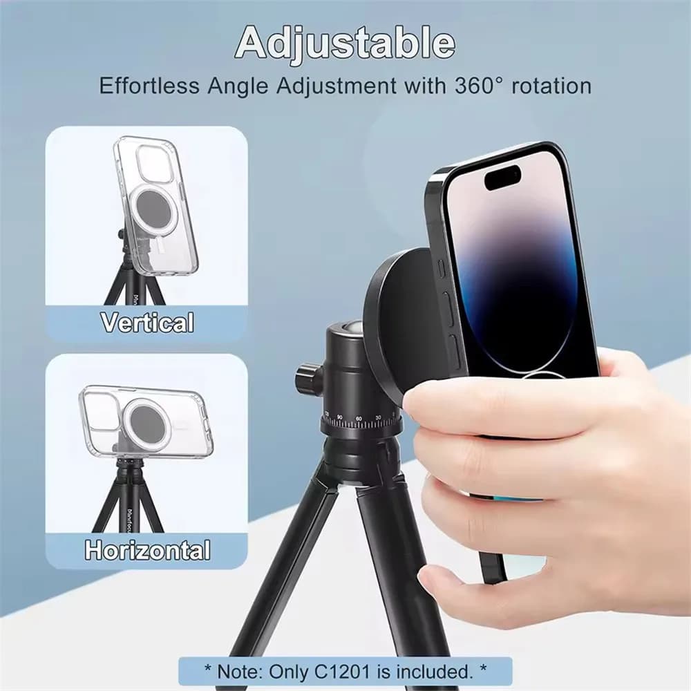 Supporto Magnetico per Smartphone con Base e Foro 1/4 Arri per Adattatore Treppiede e Testa a Sfera per iPhone MagSafe