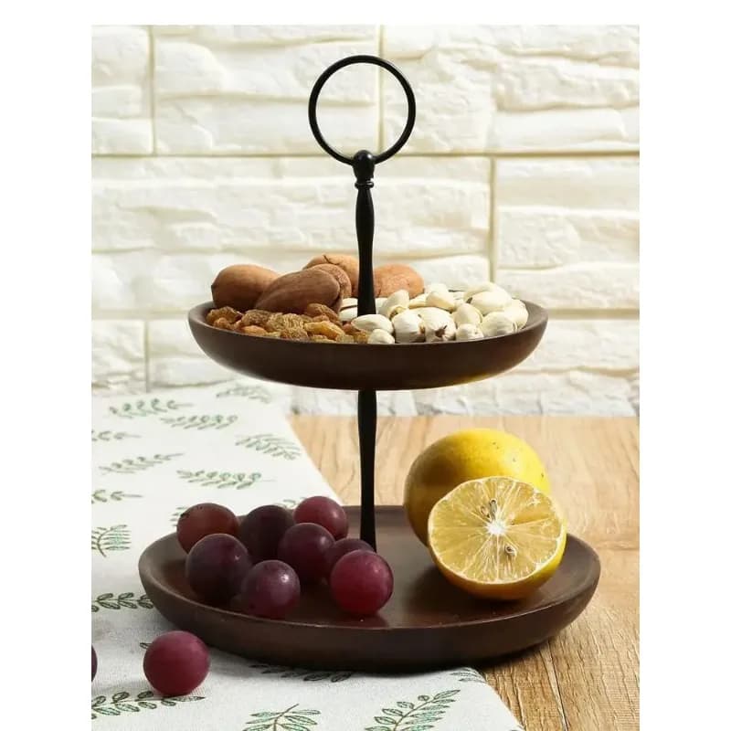 Alzata per torte in legno, piatto per frutta secca, caramelle e snack, a due/tre strati, in legno massello per uso domestico