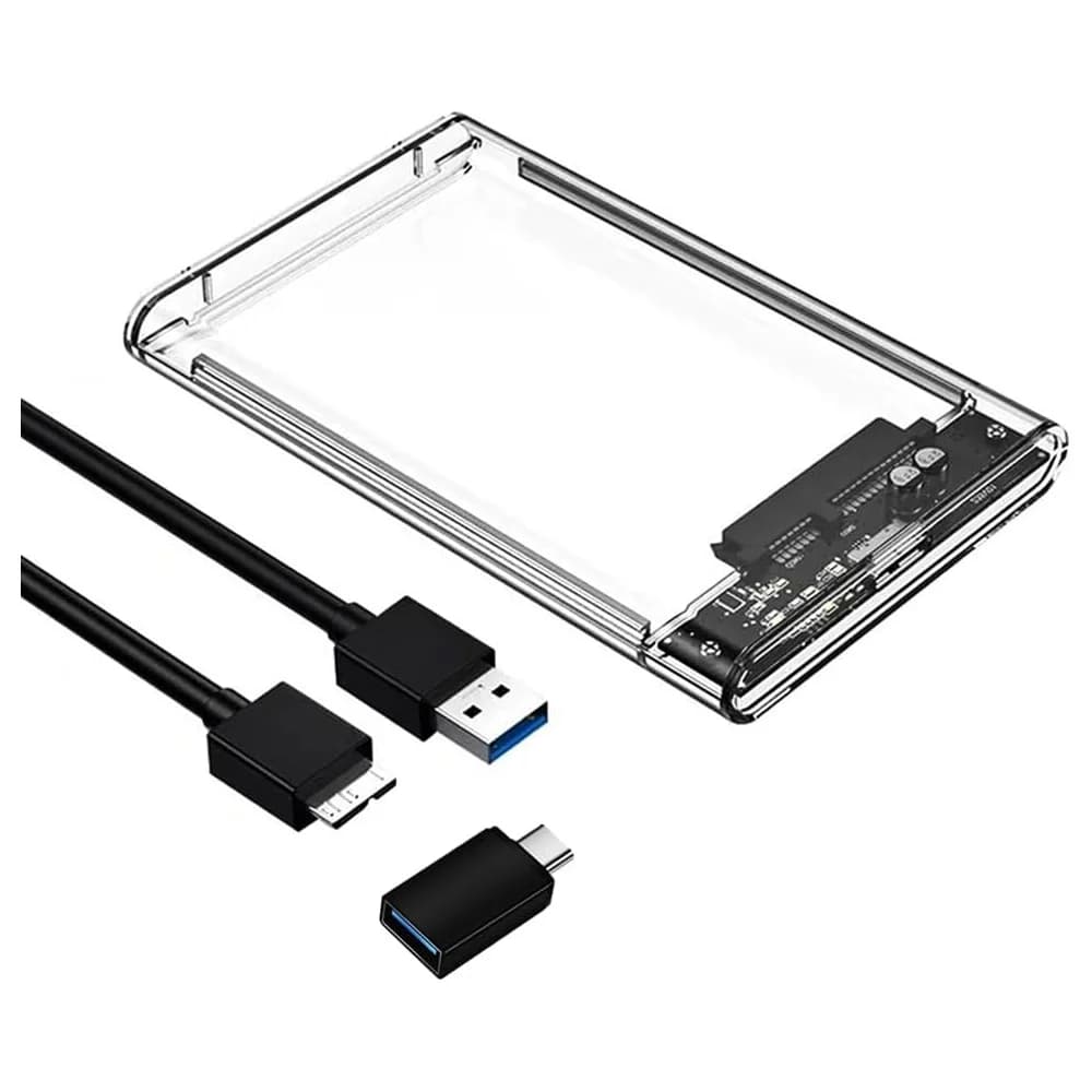 Custodia per disco rigido esterno, SATA a USB 3.0 HDD SSD da 2,5 pollici Custodia per disco rigido trasparente da 7 mm 9,5 mm Supporta UASP SATA