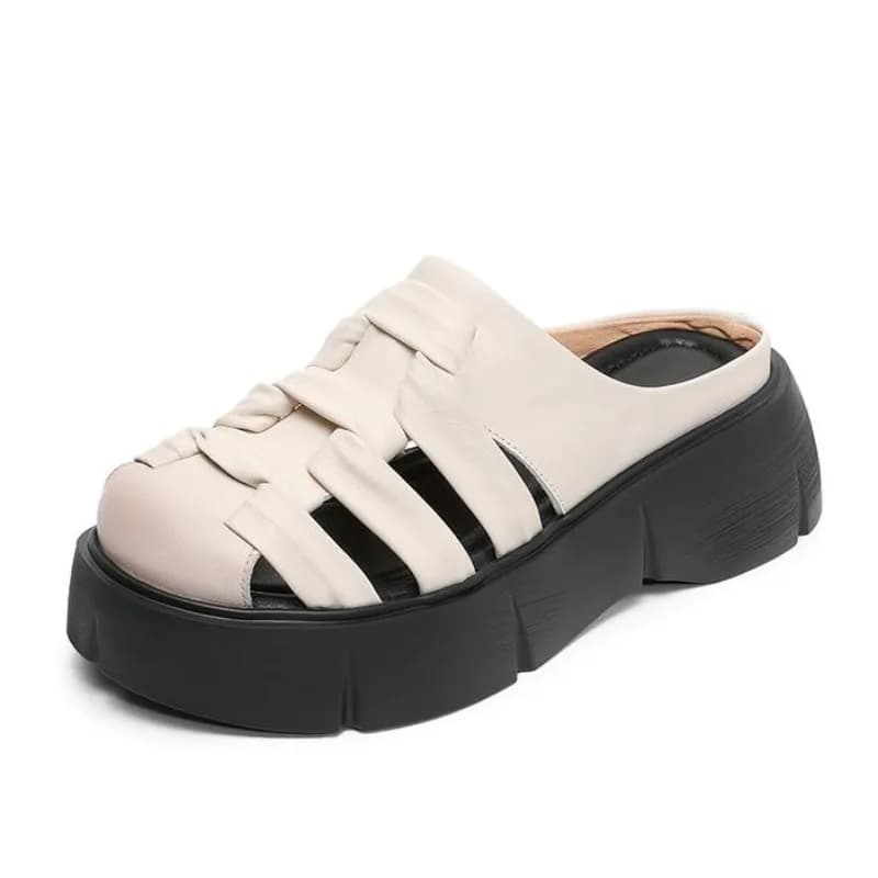 5 cm tessuto etnico mucca vera pelle Mary Jane pantofola piattaforma zeppa appartamenti vuoti scarpe da donna sandali estivi
