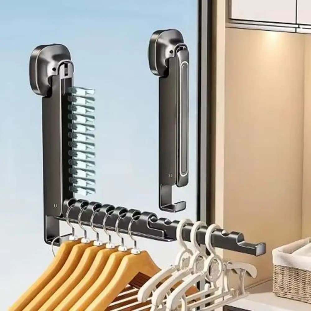 2 Pieghevole da Parete senza Foratura, Retractable hanger with Anti-slip suction cup